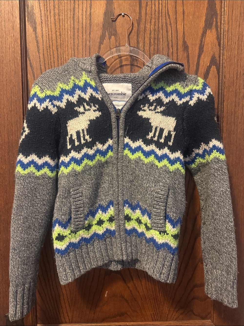 Abercrombie & Fitch Hooded Zip Sweater with Moose Kids L